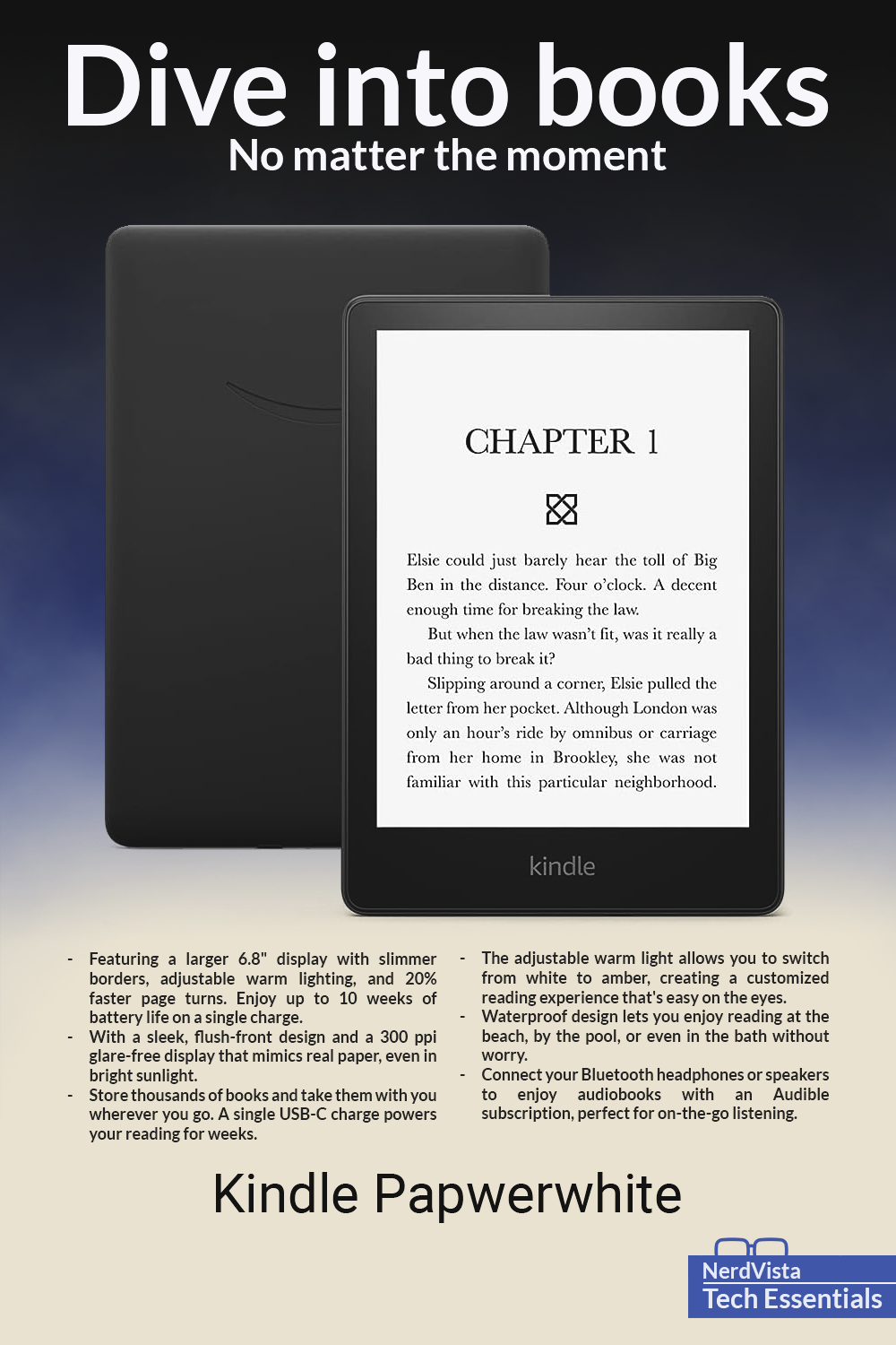 Kindle Paperwhite - Featuring a larger 6.8 inch display with adjustable warm lighting